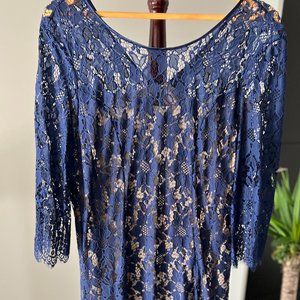 Jolibel Navy A-Line Lace Dress - Size 16 NWT